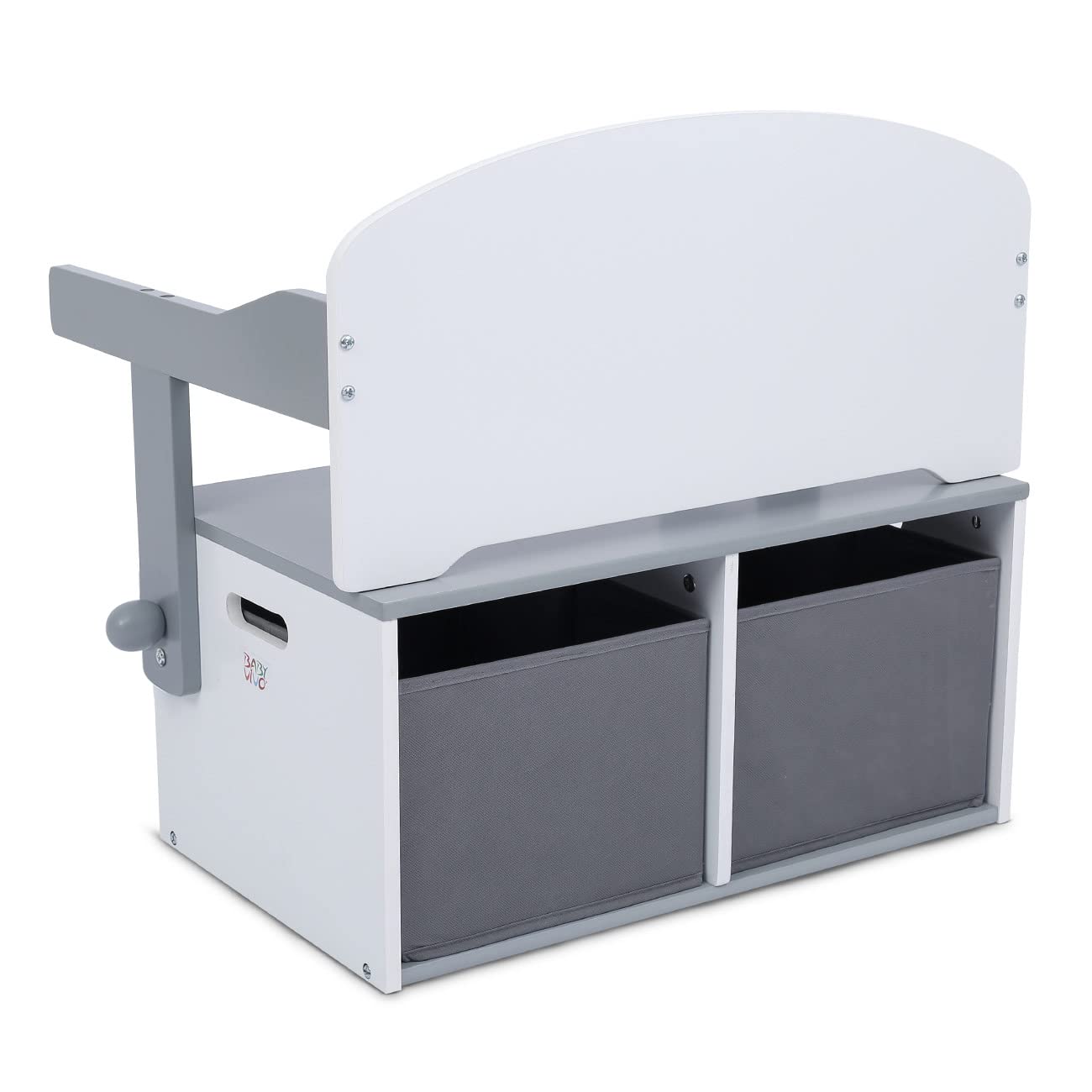 Baby Vivo Multifonctionnel 3en1 Table et Banc en Bois pour Enfants avec Coffres à Jouets - Coffre Porte-Jouets pour s'asseoir et Garder pour la Chambre d'enfant - Felix en Gris
