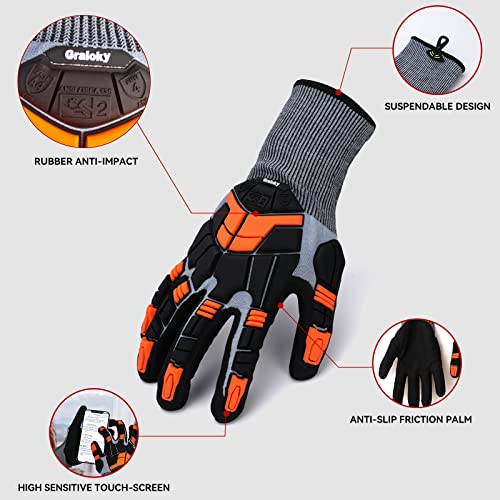 Graloky Safety Work Gloves With Impact Protection For Men Women, Touch Screen Anti-Slip Tpr Heavy Duty Gloves With Nitrile Grip, Cut Resistant Gloves For Mining/Gardening/Farming/Construction (Large) #TOP2