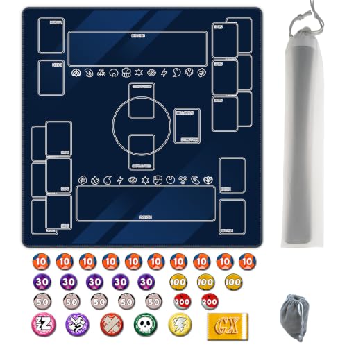 Extalas Playmat for Trading Card Game – 2-Player Trainer Mat with Damage Counters and Professional Storage Bag (Blue, Large)