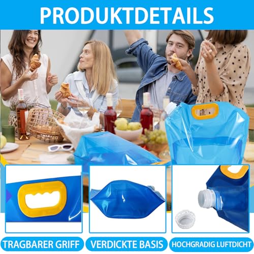 4 Stück Wasserkanister Faltbar, Faltbarer Wasserkanister 10L mit Dichtem Deckel, Auslaufsicherer, Gefrierfähiger - Wasserbehälter für Outdoor Camping Wanderungen Picknicks – Bild 4