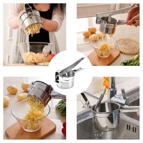 Potato Ricer, 14oz Heavy Duty Stainless Steel Potato Masher with 3 Interchangeable Discs Make Fluffy Smooth Mashed Potatoes Puree, Press Fruit and Vegetables Fruit Juice (COLOR:Silver)
