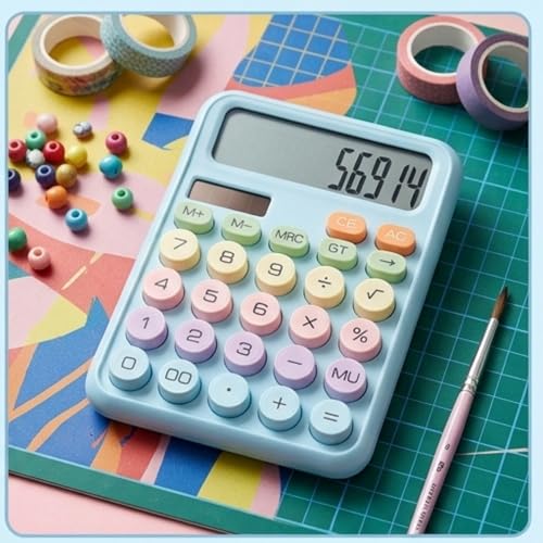 Image of Mechanical Pushbutton Calculator,12 Digit Large LCD Display,Big Buttons Easy to Press,Colorful Candy Financial Calculator,Automatic Sleep,with Battery.for Office,School, Home (Blue)