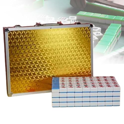Juego de Mahjong Chino Completo con Caja de Aluminio Azul miniatura 1