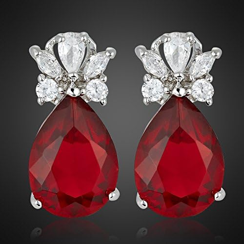 RIZILIA Teardrop Stud Pierced Earrings with Pear Cut CZ [5 Colors available] in White Gold Plated, Simple Modern Elegant - Image 5