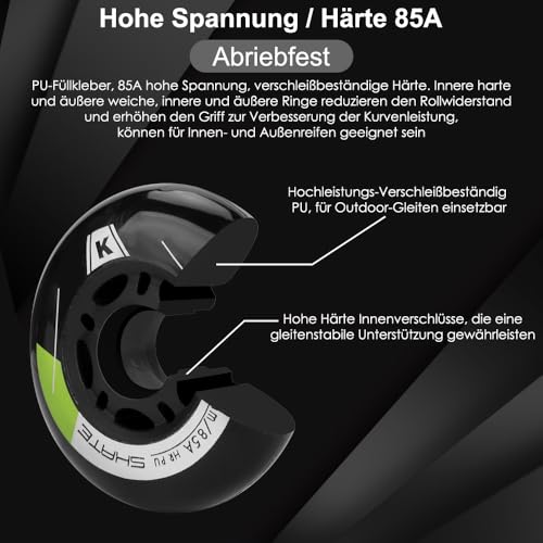 Inline Skate Rollen 80mm 76mm 72mm - 8 Stück Inline Skate Räder 85a inliner rollen mit kugellager ABEC9 | Inliner Skate Räder für K2 Hudora Gonex Apollo