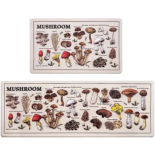 Aspmiz 2 Piece Kitchen Mats Anti Fatigue, Mushroom Kitchen Rugs Non Skid Washable, Cushioned Waterproof Kitchen Runner Rug, Memory Foam Comfort Mat For Home Kitchen Sink, 18'' X 48'' + 18'' X 30'' #TOP25