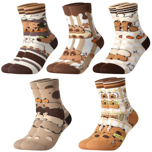 scenicamp 5 Pairs Funny Animal Socks for Women Teen Girls Novelty Animal Print Cute Socks for Gifts (Brown)
