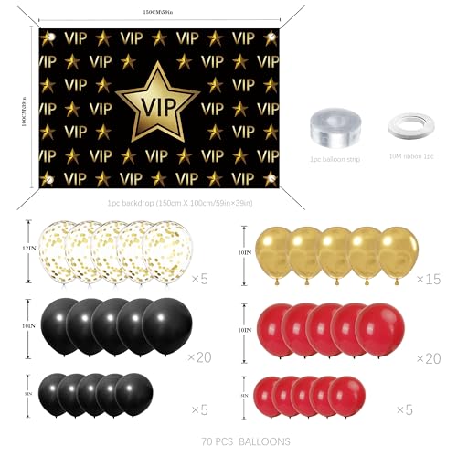 Vip Party decorations - Red Carpet Party Decorations with VIP Photography Backdrop, Gold Black Red Balloons for Hollywood Themed Events, Birthday Parties, Photo Booth Props by jenlion - Used condition - Image 2