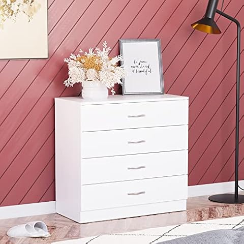 Vida Designs White Chest of Drawers, 4 Drawer With Metal Handles & Runners, Unique Anti-Bowing Drawer Support, Riano Bedroom Furniture Cover
