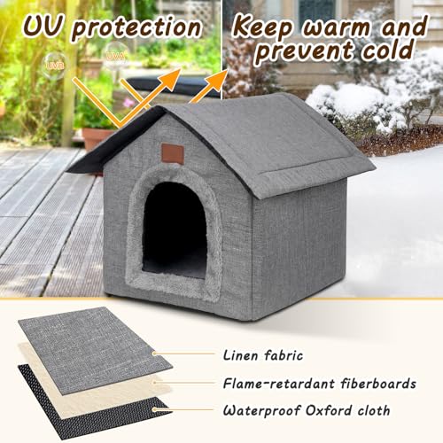 DAJASD Katzenhaus Outdoor Winterfest, Katzenhöhle, Hundehöhle mit Abnehmbarem Plüschkissen, Wasserdicht Wetterfester, Hundehütte Indoor, Hundehaus für Drinnen/Indoor 35x30x35cm (Grau, S)