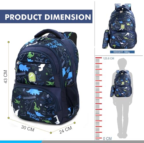 Chris & Kate Premium Multi-Print School Bag for Boys Girls and Kids Spacious Interiors Casual Backpack Perfect for School, College, Everyday Use - Includes Free Stationery Pouch and Rain Dust Cover