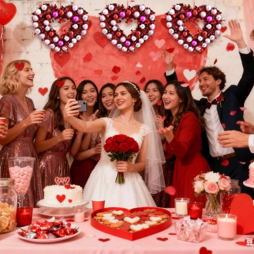 Couronne de la Saint-Valentin en cœur brillant 31x36 cm pour décoration de porte