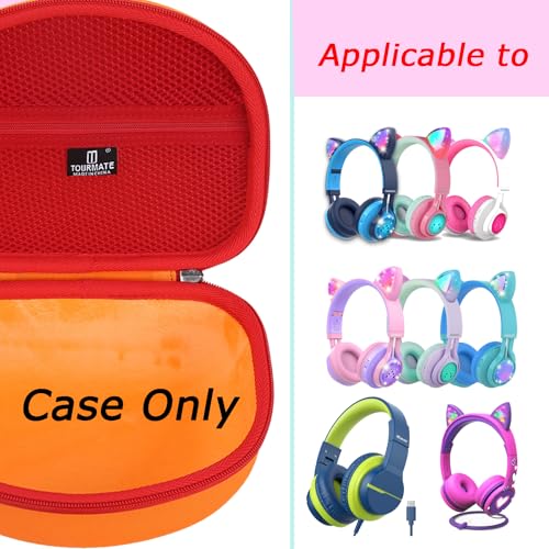 Image of Tourmate Hard Travel Case for Riwbox CT-7 / CT-7S Cat Ear LED Light Kids Wireless Headphones, Protective Carrying Storage Bag (Orange&Yellow)