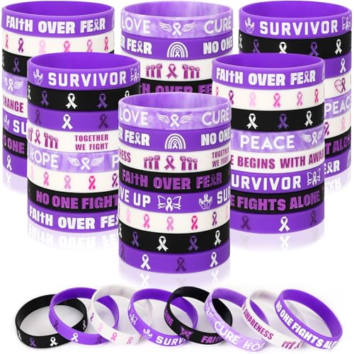 Image of JUNEBRUSHS 64pcs Purple Ribbon Awareness Silicone Bracelets Party Supplies