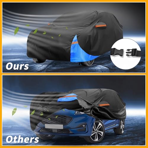 Image of All-Weather Waterproof Car Cover - UV-Resistant Outdoor Full Exterior Protection for Ford Puma 2019-2023 210D-PU Black Blue with Right Side Zipper