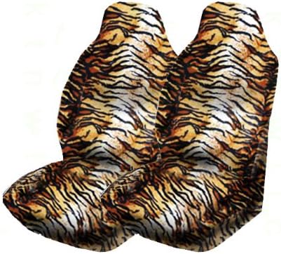 A Set of 2 Universal Fit Animal Print High Back Bucket Seat Covers - Tiger