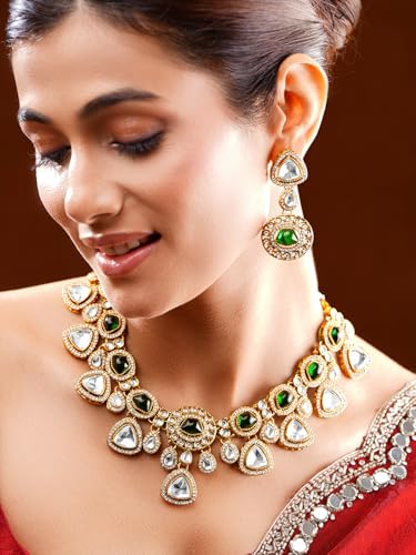 Image of Rubans Necklace Maangtikka Set Gold Plated Kundan & Pearl Jewellery Gift for Women & Girls