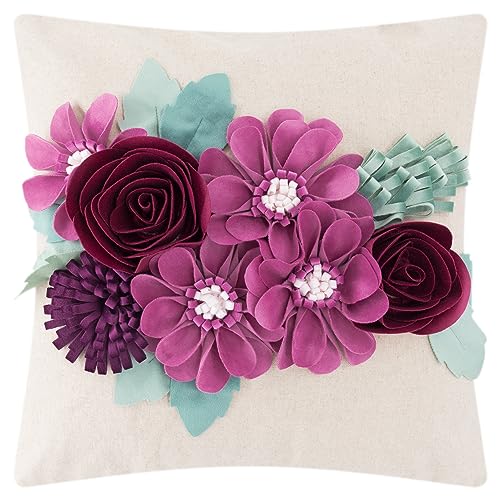 JWH 3D Flower Throw Pillow Cover Aesthetic Decorative Floral Accent