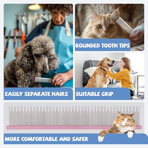 Image of 8.5 Inch Dual Tooth Pet Comb for Mats and Tangles,Professional Grooming Comb Removing Excess Hair for Long-Haired Cats and Dog Kit,Prevent Undercoat, Excess Hair,Mats and Tangles,Pet Essential