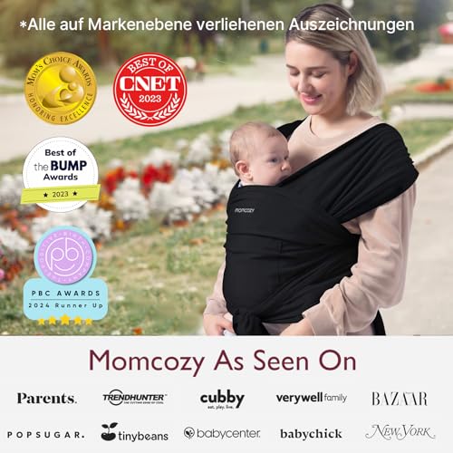Momcozy Elastisches Tragetuch Baby Neugeborene ab Geburt | Ring Sling Babytragetuch für 3.6-15 kg | Atmungsaktiv & Ergonomisch | OEKO-TEX 100 Zertifiziert,Schwarz