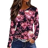 Camiseta para mujer San Valentín Corazón Impresión de Amor Cuello Redondo Camiseta de Manga Larga Diseño Romántico Básico Algodón Top Suave Top de Manga Corta Fina Elástica Camisa de Algodón, Estilo
