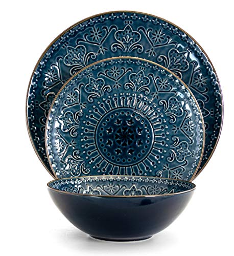 Elama Deepsea Mozaic 16 Piece Round Stoneware Dinnerware Set