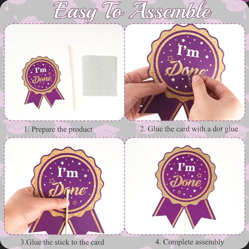 Image of Graduation Party Centerpieces Decorations for Tables Class of 2026-60pcs Glitter Purple and Gold Graduation Table Centerpieces Sticks with LED String Lights for Graduation Party Decor Supplies