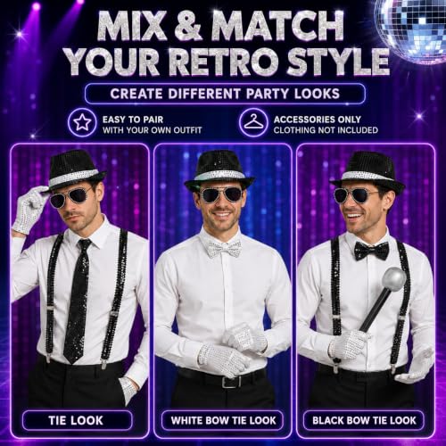 80s Disco Costume for Men, 9 Pcs Disco Outfit Accessories for Halloween - image 6