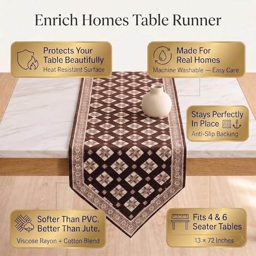 Image of Premium Dining Table Runner | Washable Farmhouse Style Heat Resistant Table Cover for 4 & 6 Seater | Elegant Home & Coffee Table Decor | Soft Viscose Rayon & Cotton | 13x72 Inch | Coffee