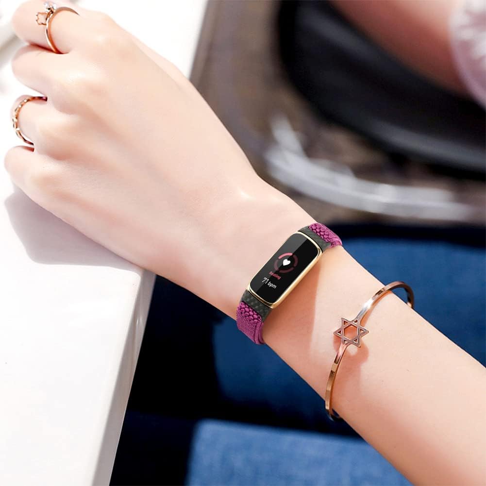 4 Pack Elastic Bands Compatible with Fitbit Luxe Bands, Soft Adjustable Nylon Sport Loop Stretchy Straps Replacement Wristband Women Men for Fitbit Luxe image 5