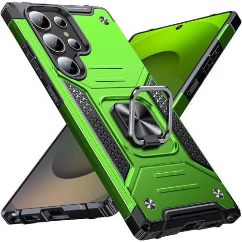 Anqrp Heavy Duty Case for Samsung Galaxy S25 Ultra Case with Enhanced Ring Holder Grip Stand, Military Grade Shockproof Rugged Drop Protective Silicone Hard S25 Ultra Phone Case Cover,Grass Green