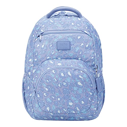 TOTTO - Mochila para Ordenador Portátil 14 Pulgadas, Modelo Tracer 4, Mochila Eco-Friendly, 3 Compartimentos, Cremallera con Argolla para Candado, 2 Bolsillos para Botella, Estampado Animal Print Azul