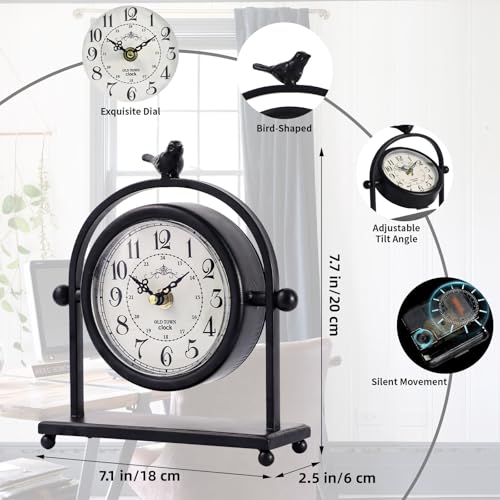 image for MODE HOME Silent Battery Operated Black Metal Analog Desk Clock with B