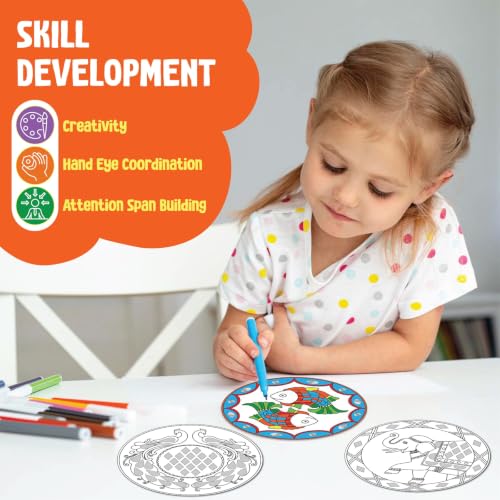Image of SparkLPlay DIY Indian Mirror Art for Kids. Coloring Set with - 6 Magnetic Cutouts,12 Color Pens & 100+ Mirror Stickers. Creative Art & Craft. Mess Free. Gifts for Kids.