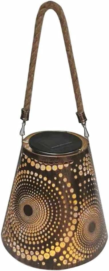 Wall Light Retro Hollow Out Solar Lantern Outdoor Decorative Hanging Metal Lights Yard Garden LED Projector Lamp