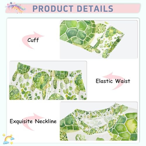 senya Fun Green Turtle with Leaves Pajamas Set Long Sleeve Soft Cotton Sleepwear 2 Piece4