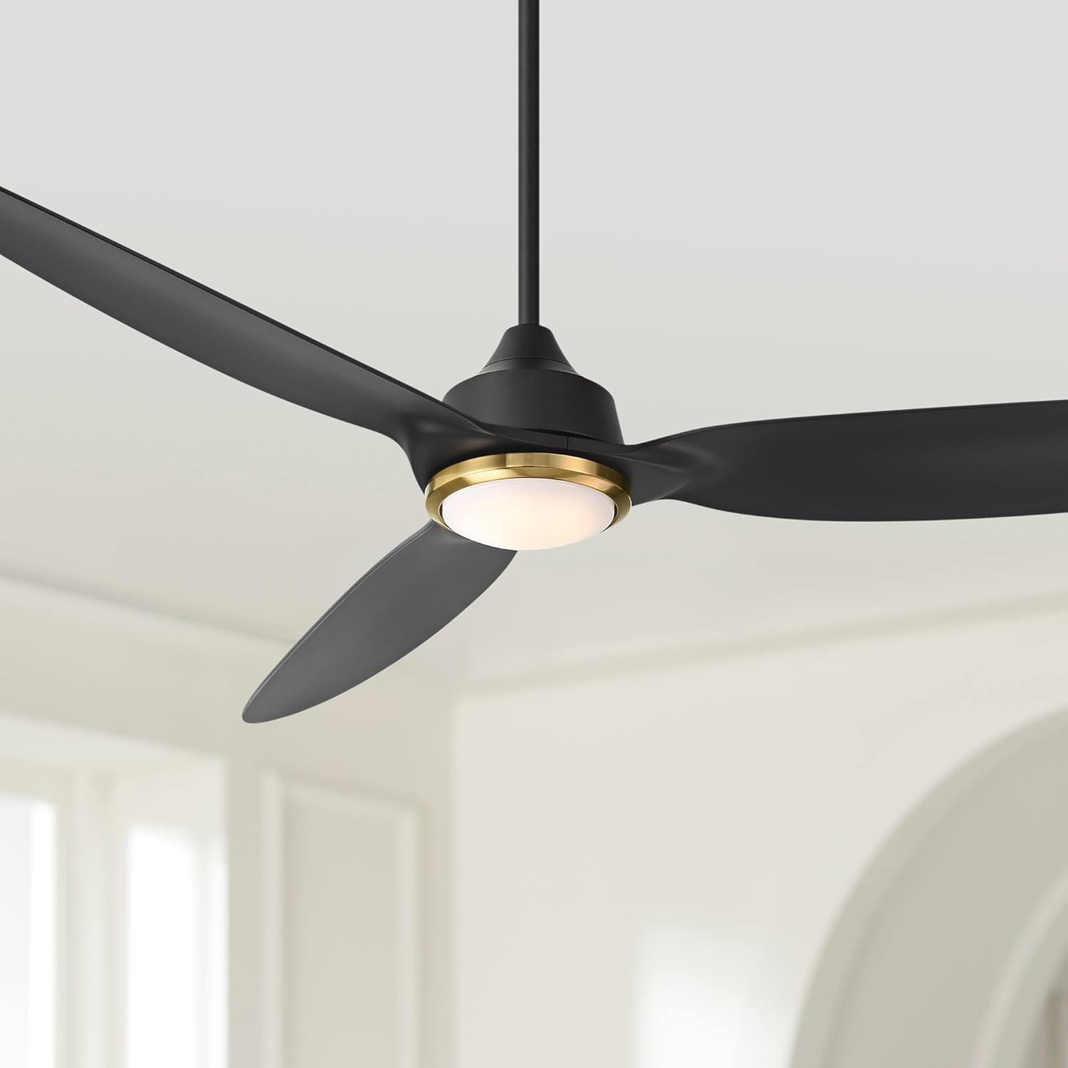 Casa Vieja 60" Revere Mid Century Modern Indoor Outdoor Ceiling Fan 3 Blade Customize LED Remote Control Matte Black Finish Blades Bedroom Patio Living Room Kitchen Damp Rated Decorative DC Motor
