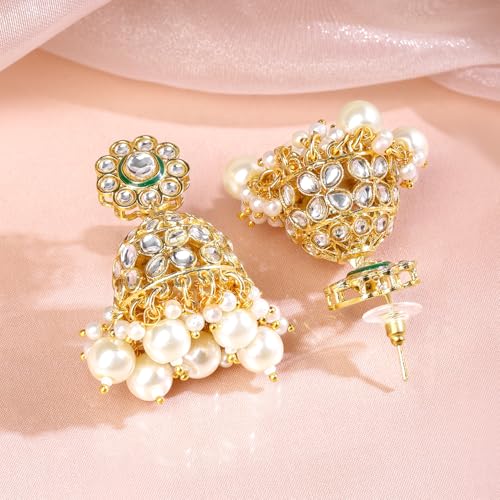 Image of Rubans Jhumka Earrings Kundan and Pearl Traditional Festive Jewellery Gift for Women & Girls