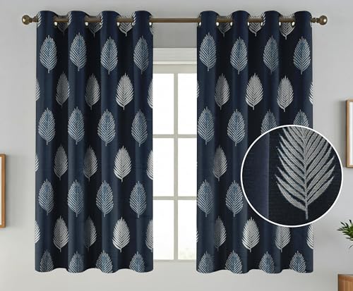 Image of FRESH FROM LOOM Stylish 5ft Jacquard Curtains | Modern Finish | Blocks 80% Light | Window Ready | Anti-Wrinkle, Luxury Curtain (5ft, Navy-Blue, 2pc Set)