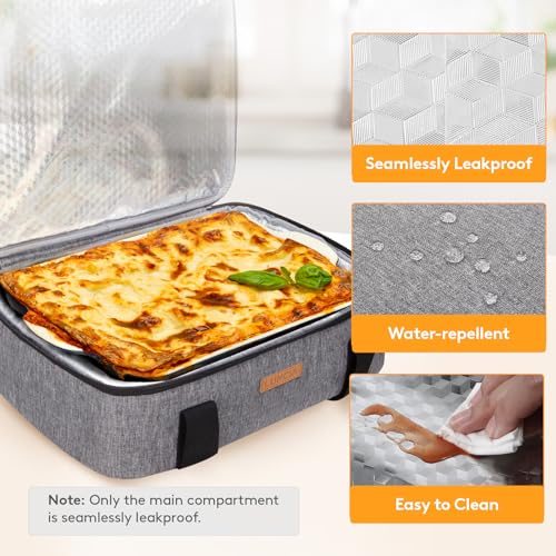 LUNCIA Insulated Single Decker Casserole Carrier, Lasagna Lugger Tote Keeps Food Hot or Cold, Thermal Lunch Bag for Potluck Parties, Picnic and Cookouts, Fits 11"x15" Baking Dish, Grey by LUNCIA - Image 4