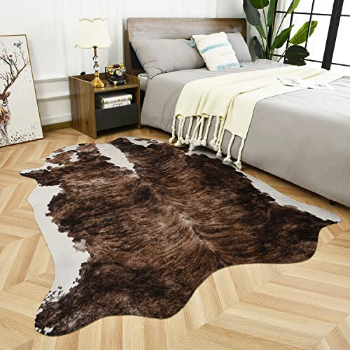 Image of Easycozy Faux Cowhide Large Cow Print Rug - 4.6 x 5.2 Feet, Thickened Elastic for Bedroom, Living Room, Home Office, Western Decor