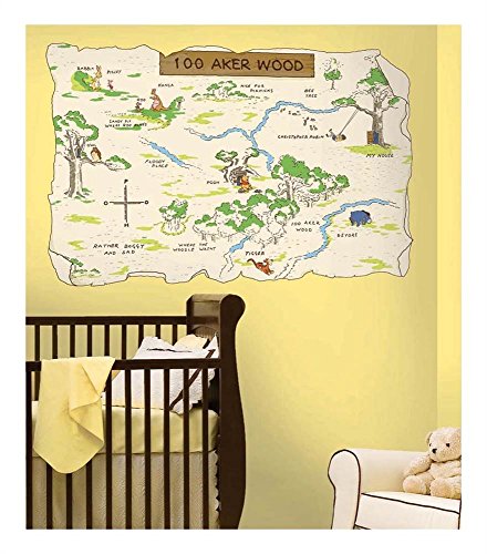 Image of Disney RoomMates RMK1502SLM Winnie The Pooh 100 Aker Wood Map Peel and Stick Wall Decal