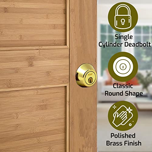 Nu-Set Lock | Single Cylinder Deadbolt Keyed Alike Lock | 4 Pack Deadbolt Lock Set | Home Improvement & Door Hardware (Brass) #TOP4