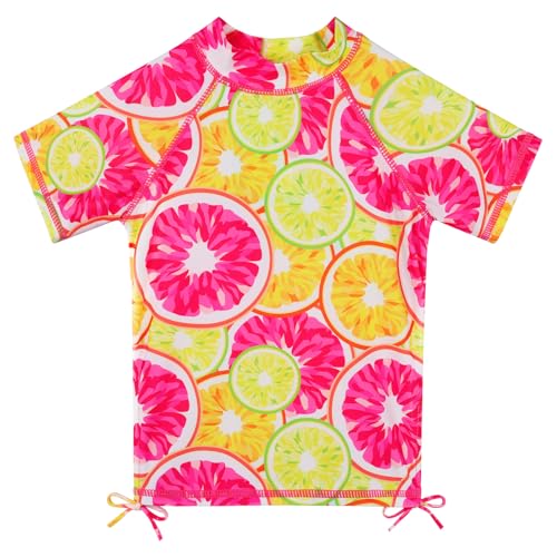 Image of BAOHULU Girls Two Piece Swimsuits Rash Guard Ruffle Bikini Skirt Short Sleeves Beach Dress Swimwear UPF 50+ 3-12Y