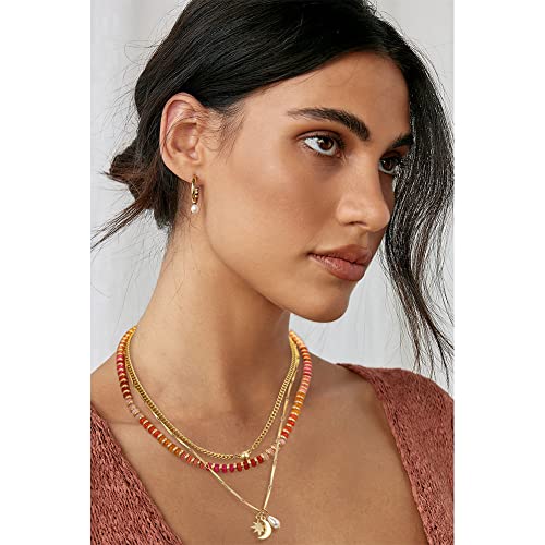 Classyzint 3Pcs Multi Strand Layered Choker Necklace For Women Matte Gold Curb And Melon Seed Chain Colored Resin Disc Beads Strand Star Sun And Moon Pendant Necklaces #TOP3
