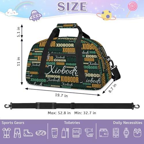 Personalized Cute Duffle Bag - Custom Name Kids Sports Bag, Sleepover Bags for Girls, Lightweight Toddler Boys Overnight Bag for Weekender Travel Cheer Dance Ball Game, Black Brown Green3