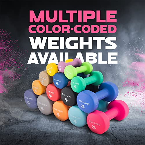 Image of Yes4All Neoprene Coated Dumbbell Hand Weight Sets of 2 - Multiple Weight Options with 15 Colors, Anti-roll, Anti-Slip, Hexagon Shape