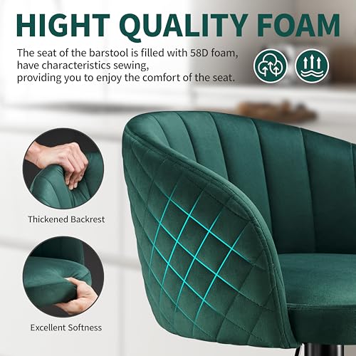 Miniatura 4 de Stoolink Juego De 2 Taburete De Bar, Taburetes Cocina Con Tela Terciopelo De Leche Con Respaldo Y Reposabrazos, Silla De Bar Altura Ajustable, Taburete Alto Rotación De 360 , Silla De Bar 150kg-Verde