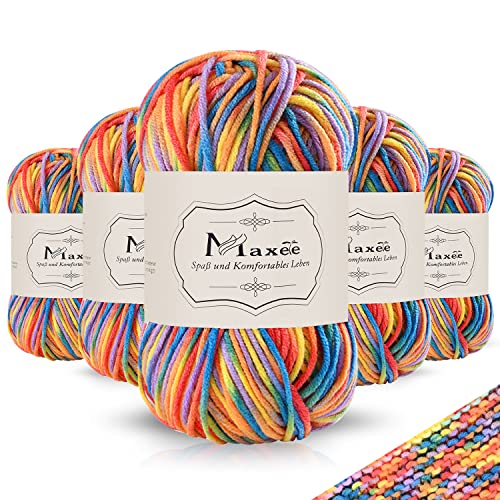 Maxee Handstrickgarn, 50 g Häkelgarn, Bunt Farbverlauf Acrylgarn zum Stricken, Weicher Wolle zum Häkeln, Mehrfarbiges Garn zum Stricken Häkeln und Basteln