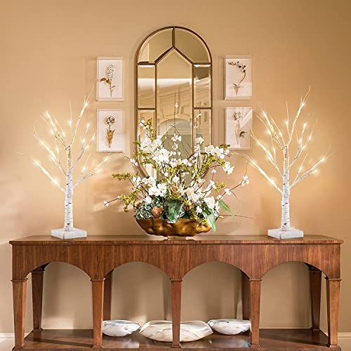 Yeahome 2 Pack 2Ft/24” Birch Tree Light With 18Lt Warm White Leds Battery Powered Timer For Christmas Decorations Indoor, Artificial Tabletop Money Tree For Wedding Party Desk Table Mantel Home Decor #TOP1